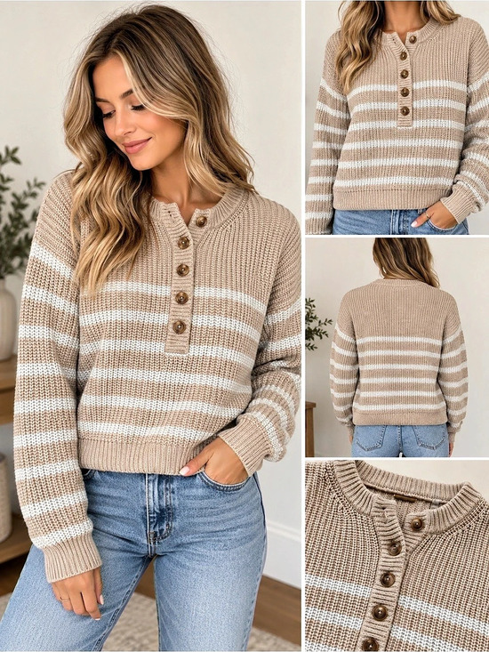 Elie Tahari Sweaters - Elie Tahari Striped Sweater Tan & White Size Medium